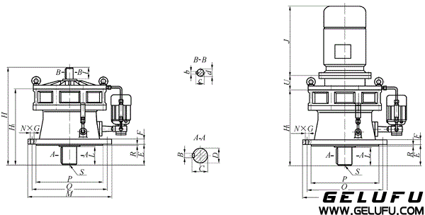 BL12、BLD12、BL15、BLD15、BL18、BLD18、BL22、BLD22、BL27、BLD27、BL33、BLD33、BL39、LD39、BL45、BLD45、BL55、BLD55上海变速机械厂标准行星摆线针轮减速机外形及安装尺寸 