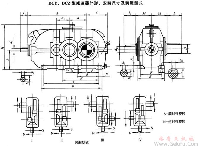 DCY160、DCZ160、DCY180、DCZ180、DCY200、DCZ200、DCY224、DCZ224、DCY250、DCZ250、DCY280、DCZ280、DCY315、DCZ315、DCY355、DCZ355、DCY400、DCZ400、DCY450、DCZ450、DCY500、DCZ500、DCY560、DCZ560、DCY630、DCZ630、DCY710、DCZ710、DCY800、DCZ800减速机外形、安装尺寸及装配型式JB/T9002-1999