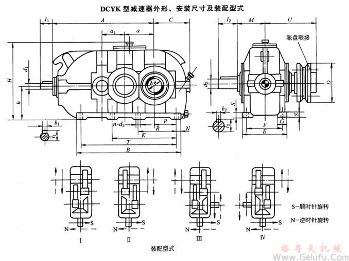 DCYK160、DCYK180、DCYK200、DCYK224、DCYK250、DCYK280、DCYK315、DCYK355、DCYK400、DCYK450、DCYK500、DCYK560、DCYK630、DCYK710、DCYK800减速机外形、安装尺寸及装配型式JB/T9002-1999