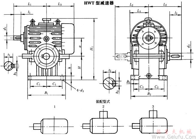 HWT型减速机外形、安装尺寸及装配型式JB/T7936－1999