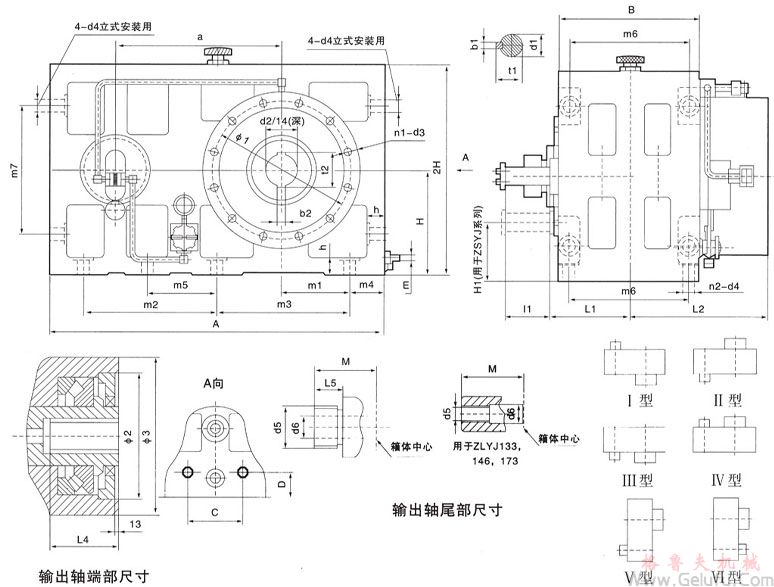 ZLYJ塑料橡膠擠出機減速機外形尺寸及裝配型式