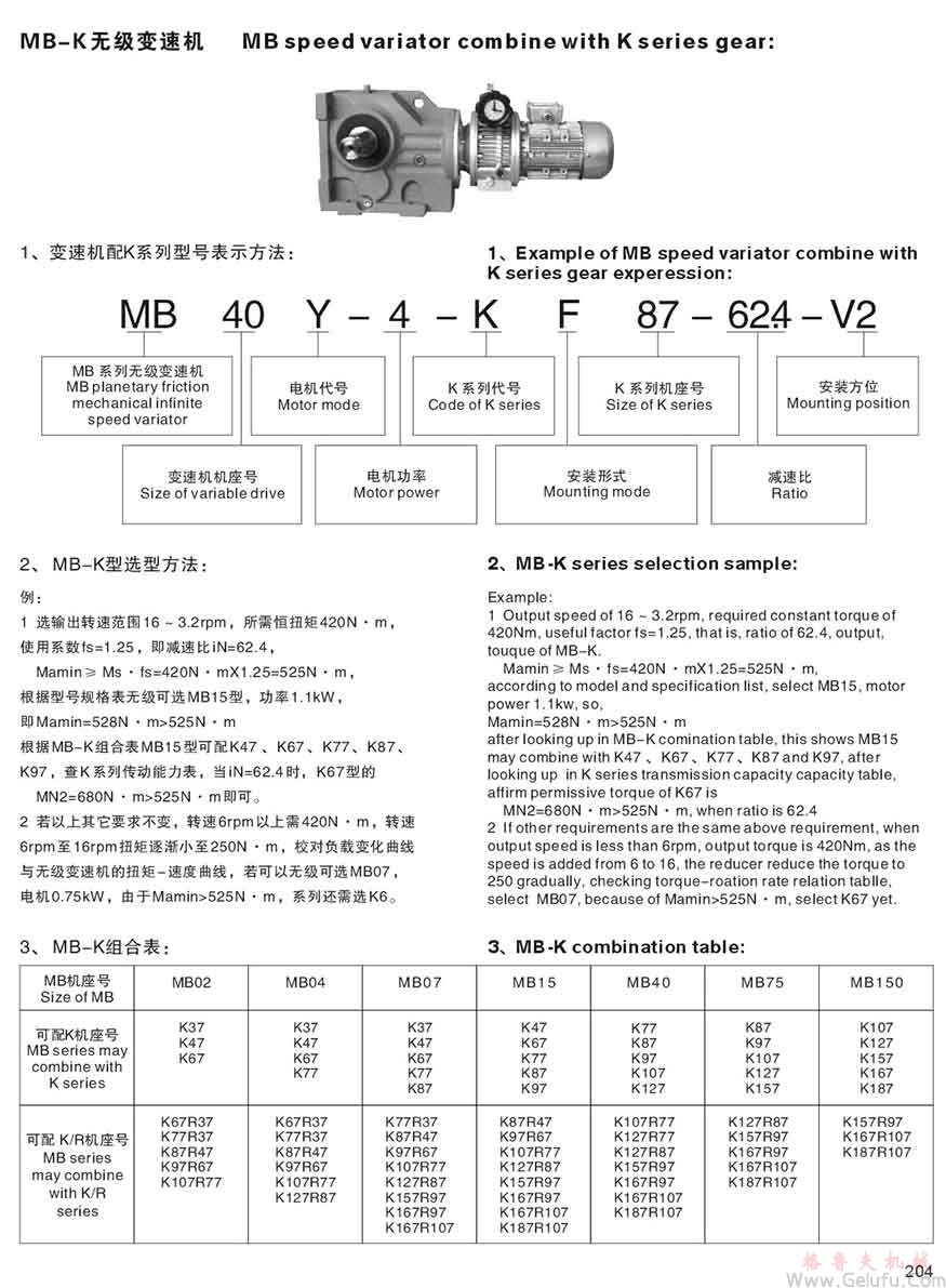 MB無級變速機與K減速機組合